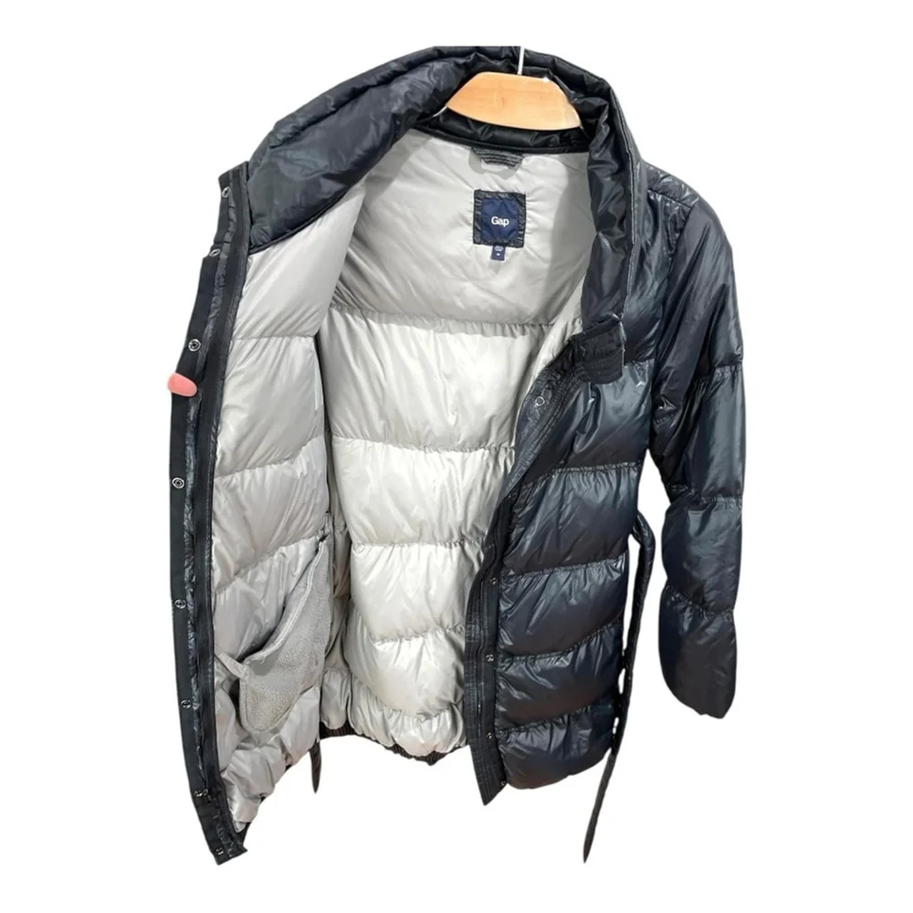 * Gap Belted Black Quilted Duvet Down Puffer Coat Size M